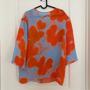 Marimekko Floral Print Sheer Women's Top - Orange and Blue NWT